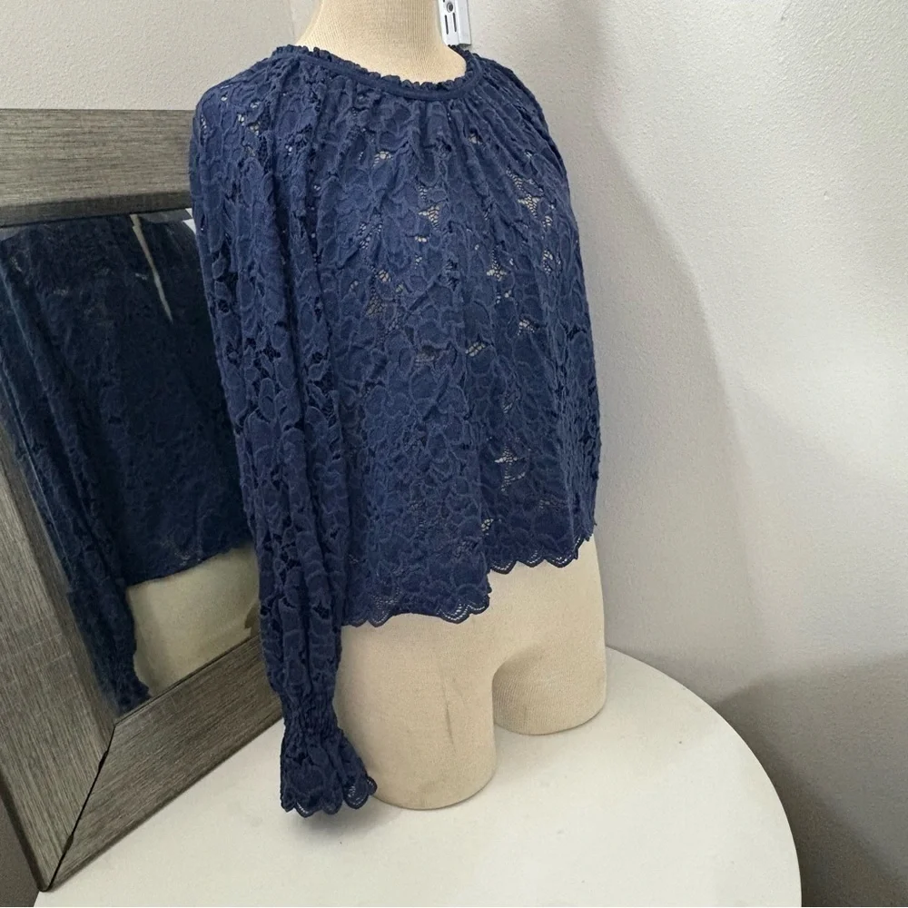 Free People Blue Ruffled Olivia lace Blouse